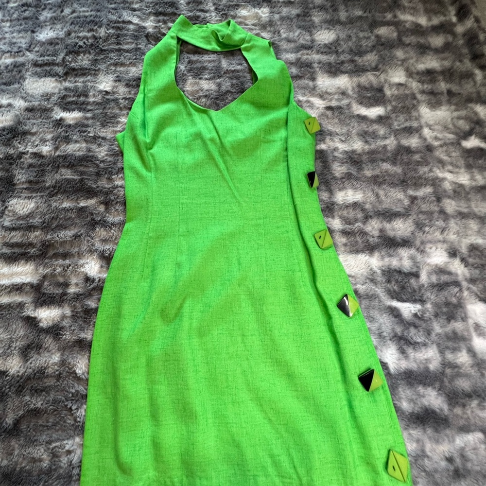 Green Halter Dress with Black Accents